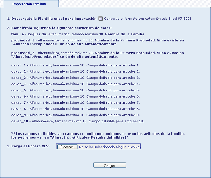 Imporatci�n Familias