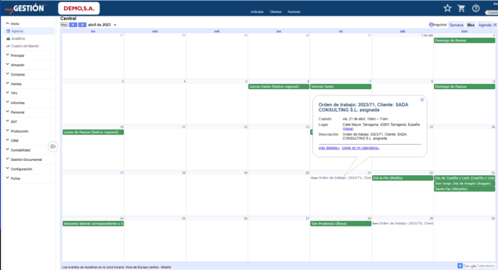 Calendario compartido myGESTIÓN