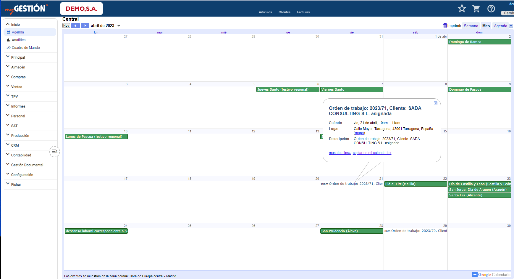 Calendario compartido myGESTIÓN