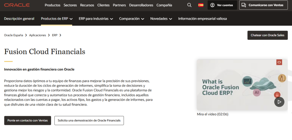 Módulo contable del Software Oracle Fusión Cloud Financials