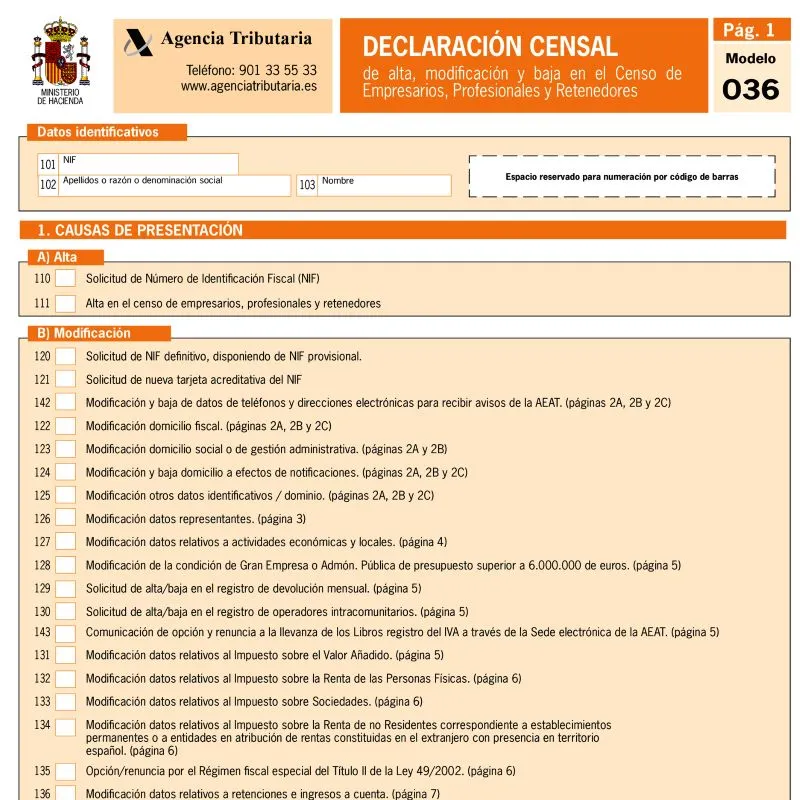 Declaración censal del modelo 036