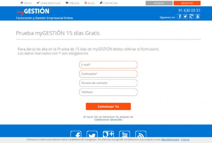 programa de facturación Regístrate en myGESTIÓN